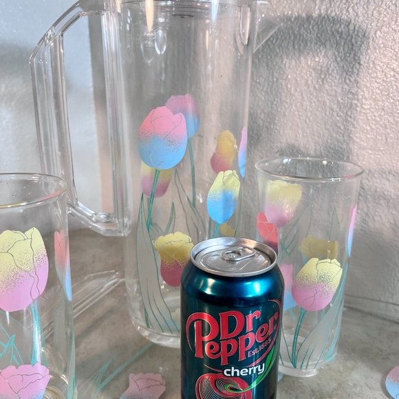 Set of Culver Tulip Acrylic Serving Tray Pitcher Tumblers - Picture 8 of 10